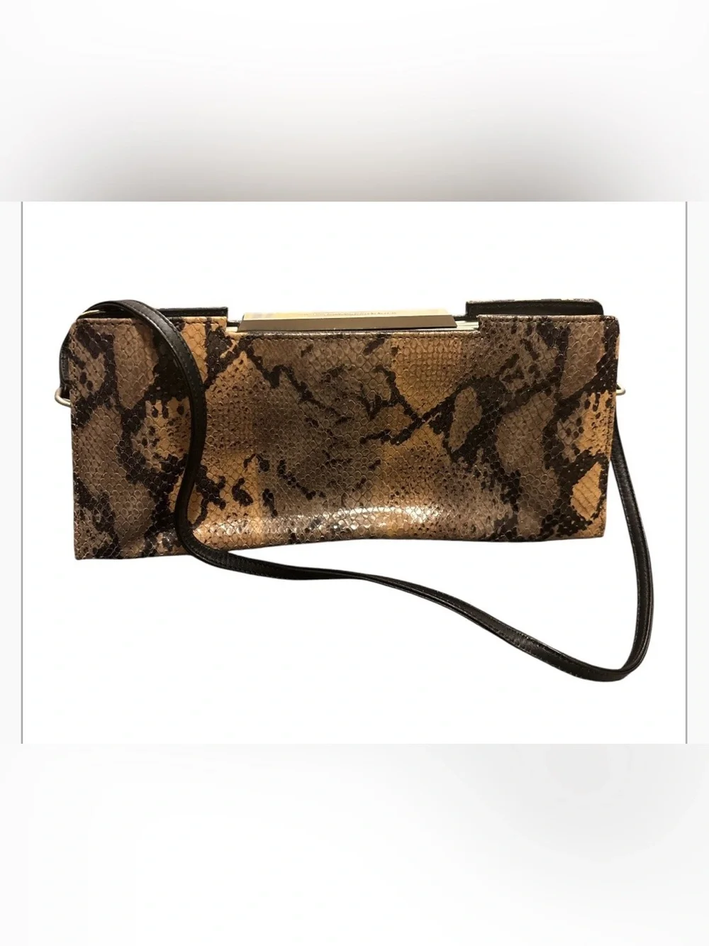 Kenneth Cole New York Brown & Tan Snake-Print Shoulder Clutch